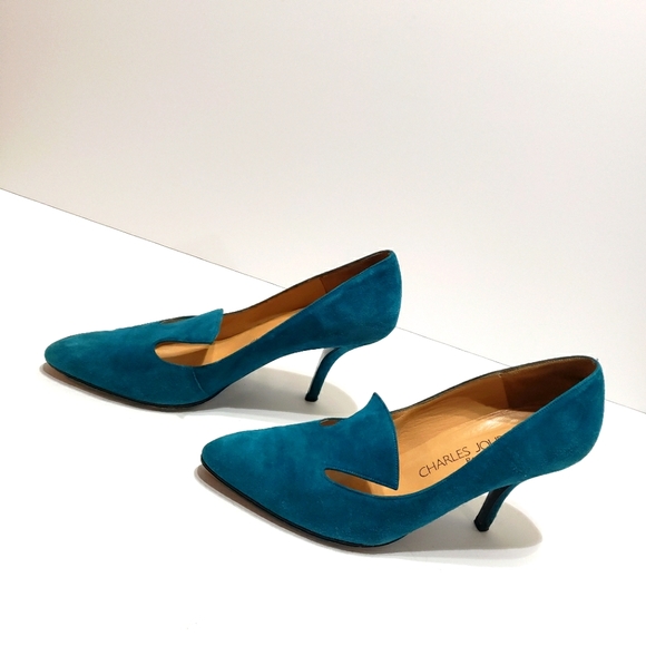 Charles Jourdan Green Suede Pumps Heel Shoes Sz 7 - Picture 4 of 14